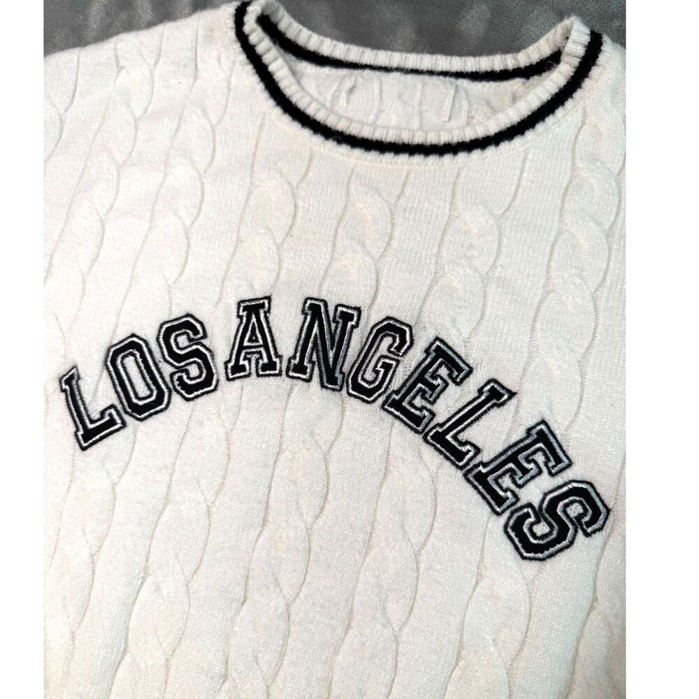 White Sweater Crop City Crewneck Los Angeles in Black letters S/M